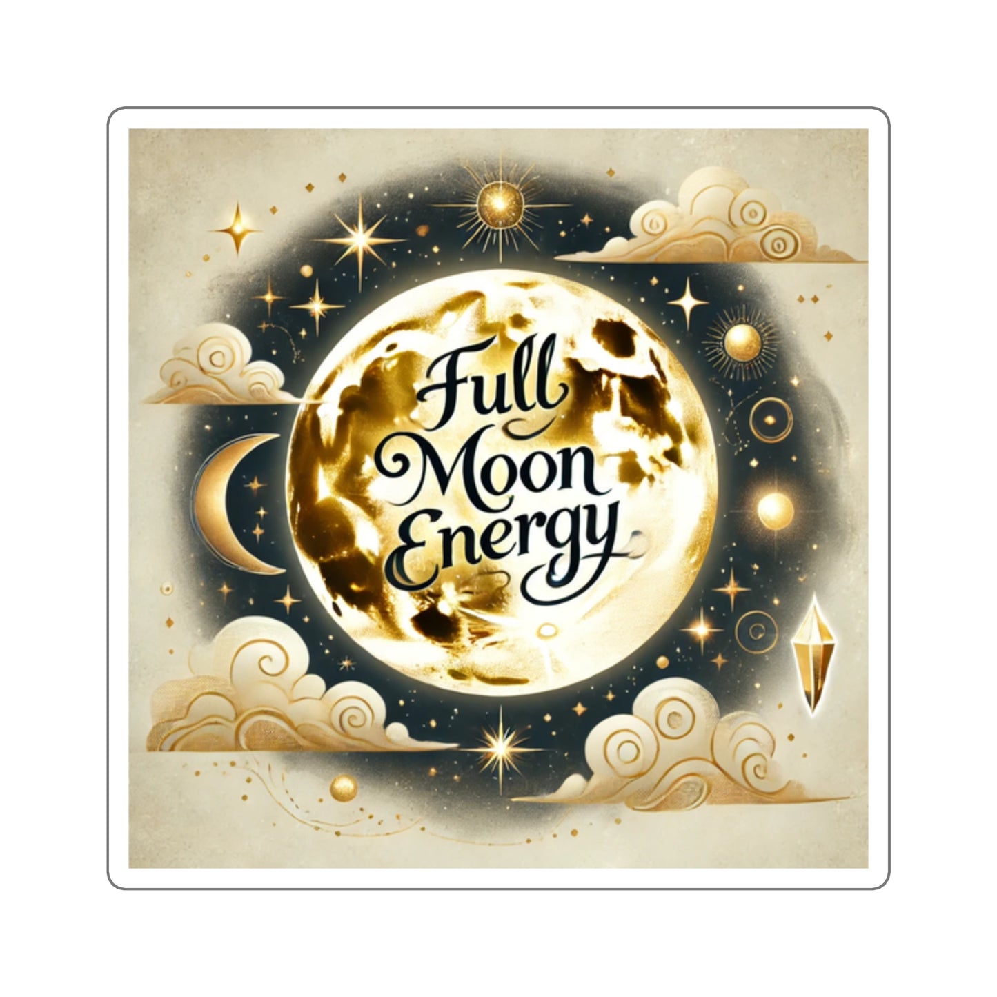 Full Moon Energy Square Sticker - Elegant Design | Indoor Use, Glossy Finish