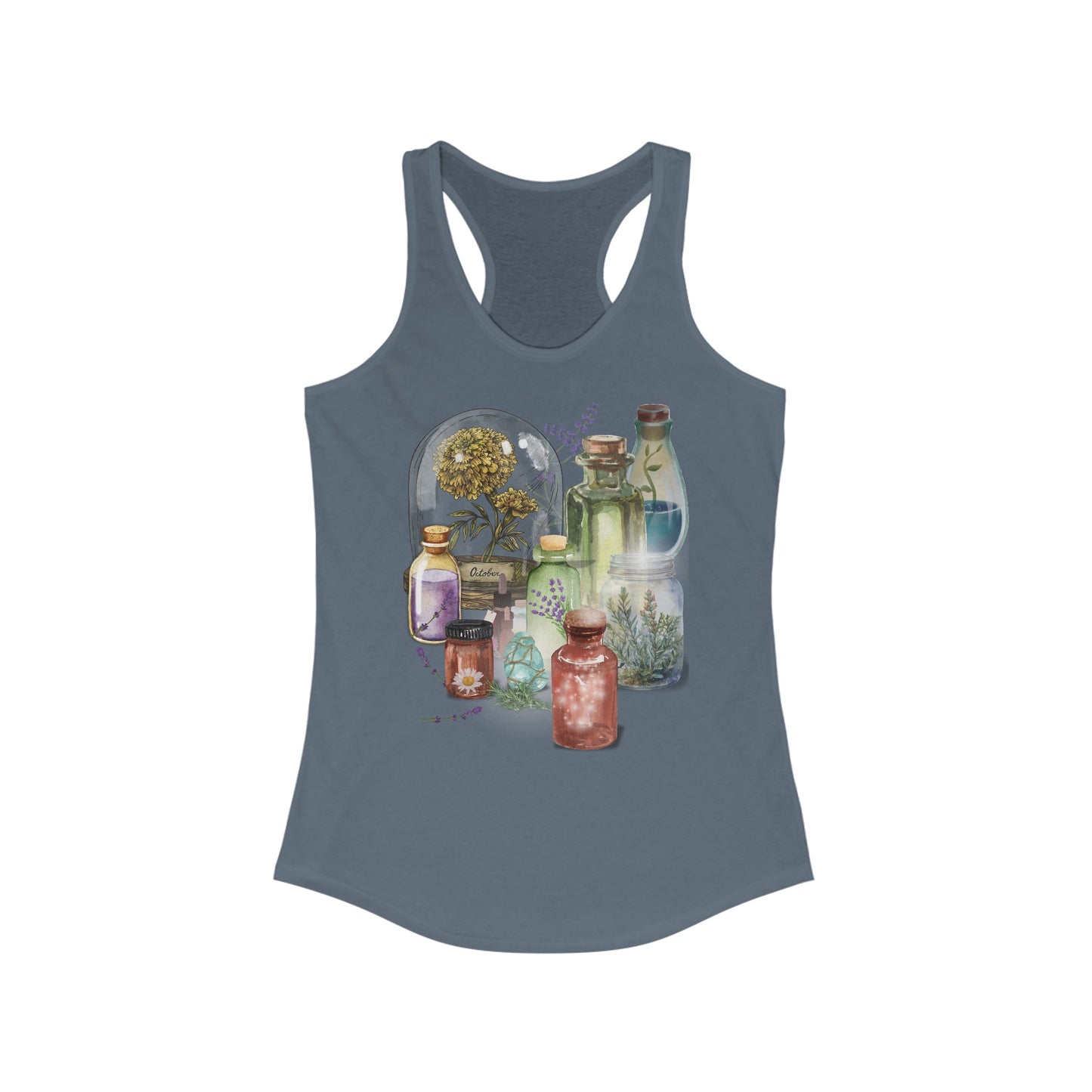 Witchy Botanical Racerback Tank, Nature-Inspired Tank Top, Ethereal Sleeveless Shirt, Herbal Apothecary Print Tee, Magical Elements Athletic