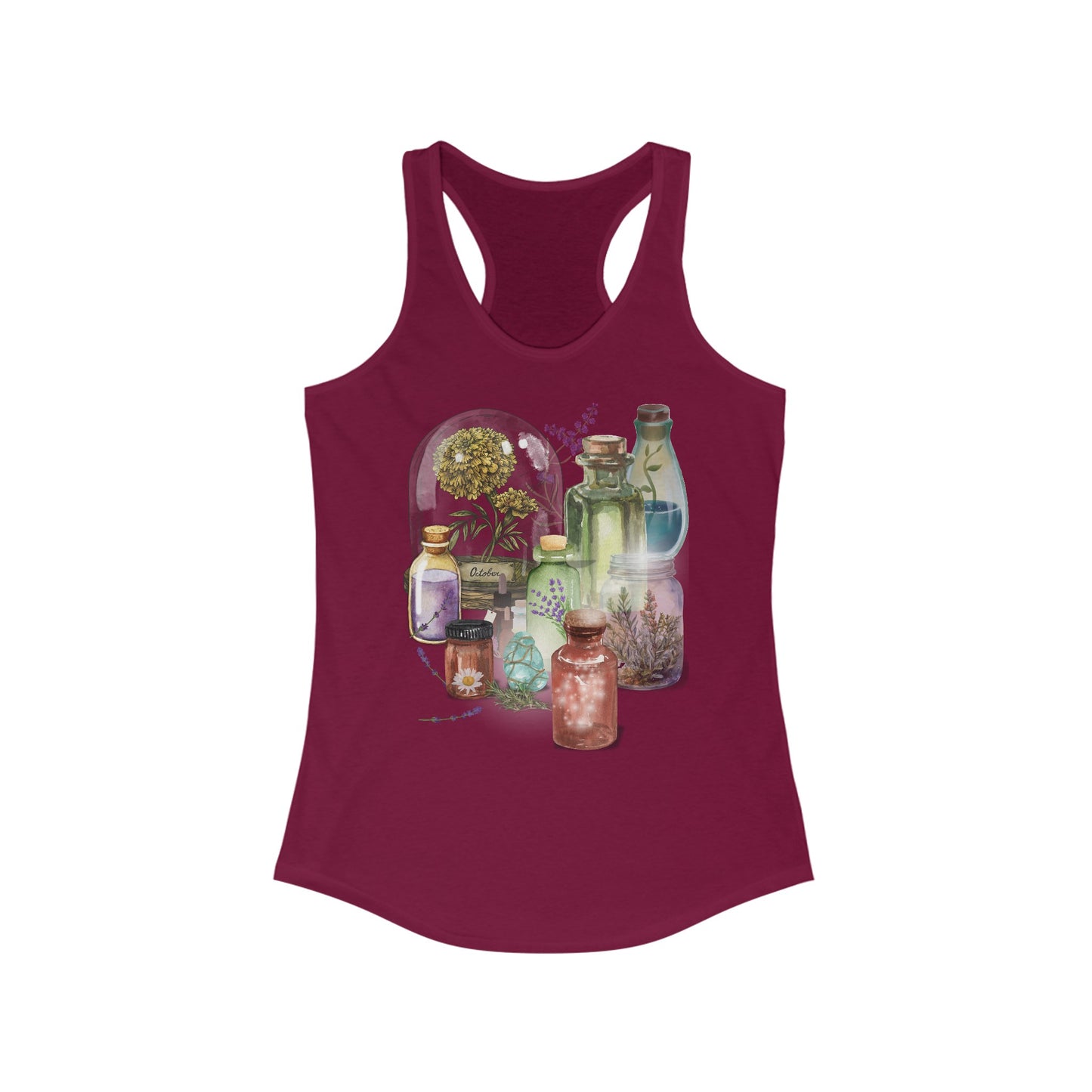 Witchy Botanical Racerback Tank, Nature-Inspired Tank Top, Ethereal Sleeveless Shirt, Herbal Apothecary Print Tee, Magical Elements Athletic