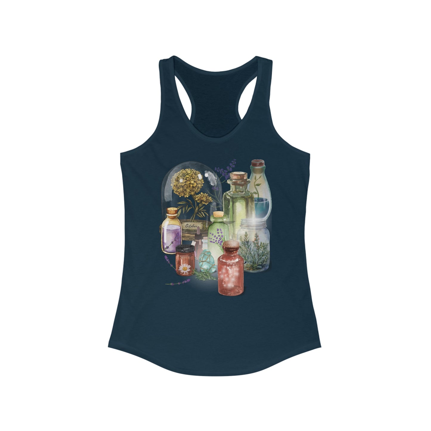 Witchy Botanical Racerback Tank, Nature-Inspired Tank Top, Ethereal Sleeveless Shirt, Herbal Apothecary Print Tee, Magical Elements Athletic