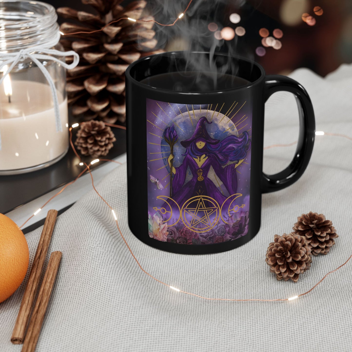 Mystical Witch Black Ceramic Mug (11oz, 15oz)