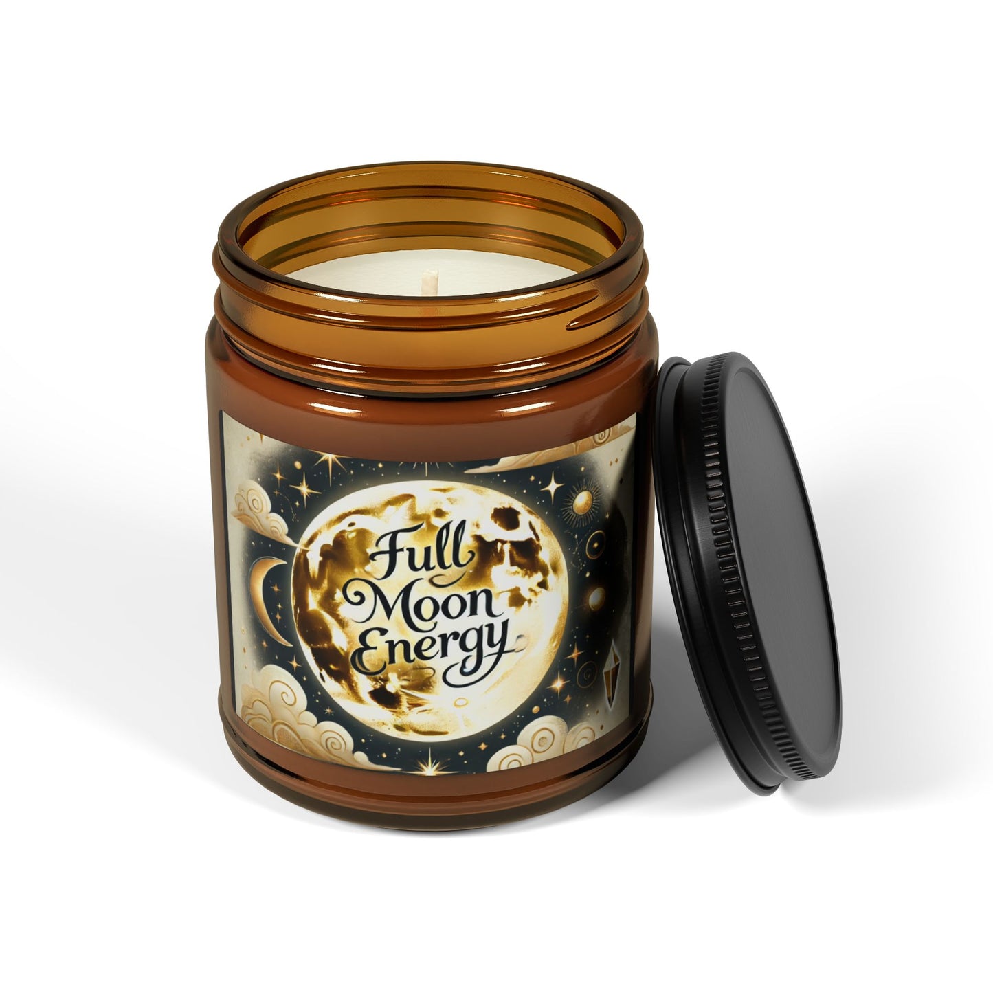 Full Moon Energy Scented Candle - 9oz & 4oz Amber Jar | Natural Soy Wax Blend