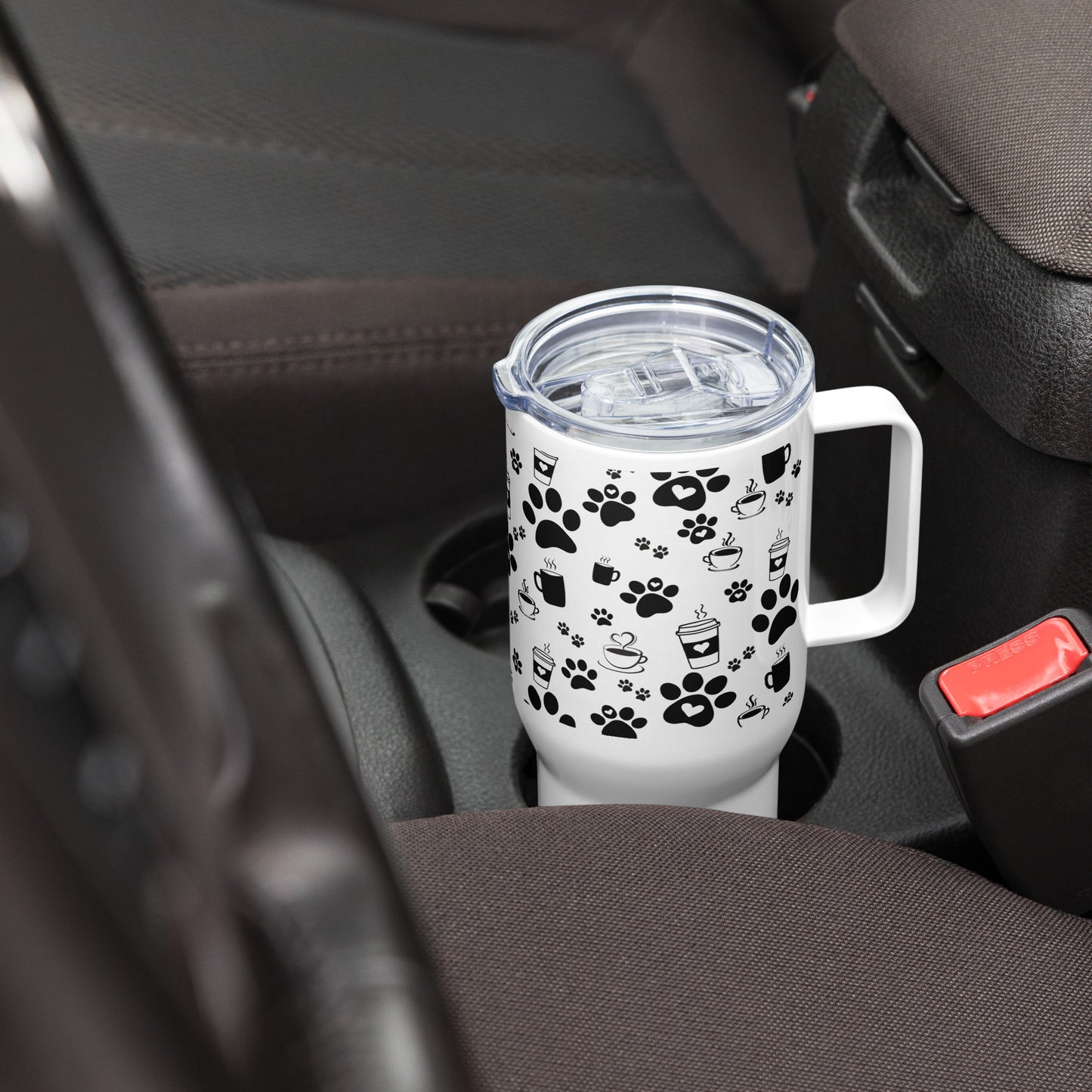 Coffee and Paws Travel mug with a handle