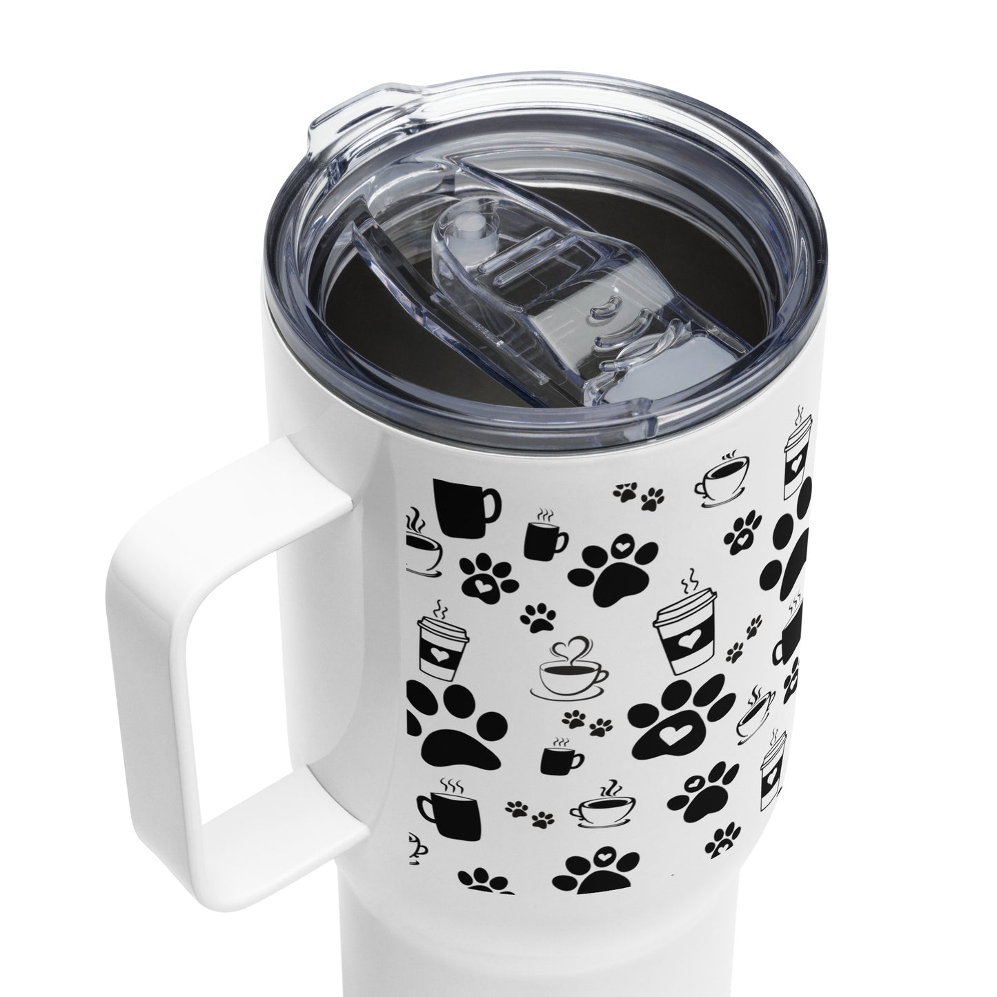 Coffee and Paws Travel mug with a handle